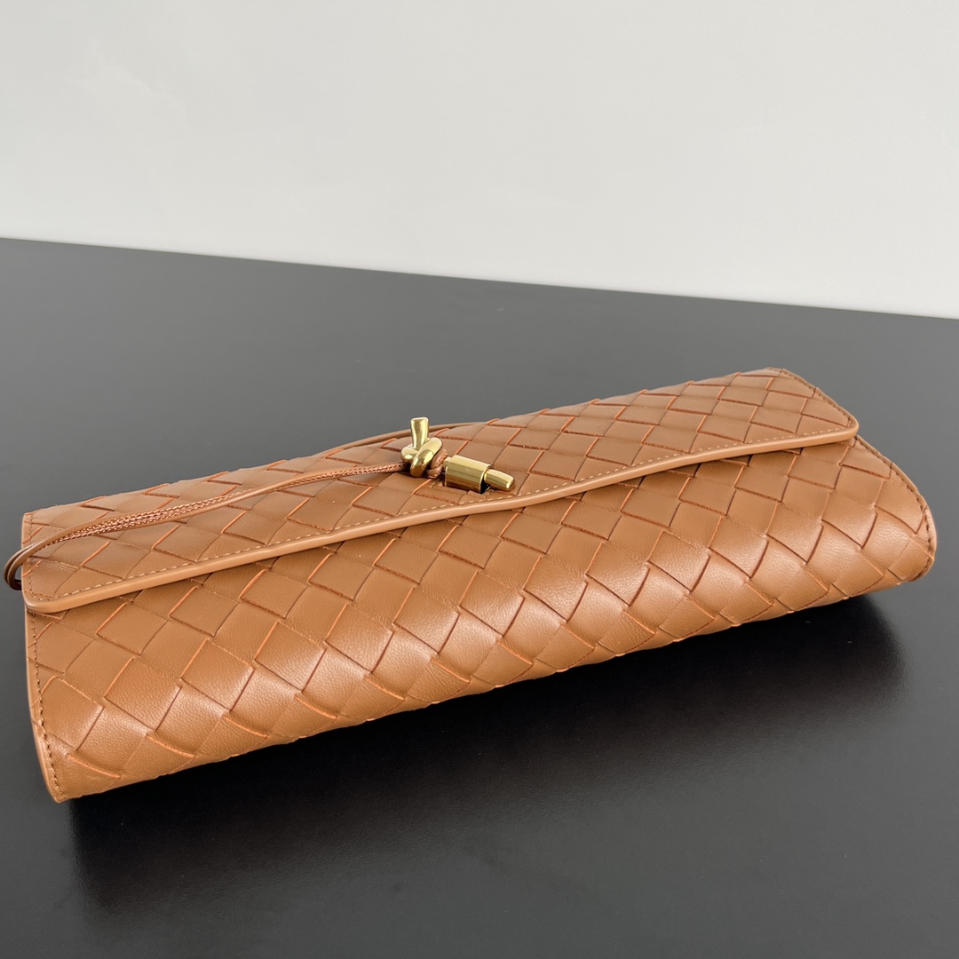 Andiamo Intrecciato Leather Top Handle Clutch Brown